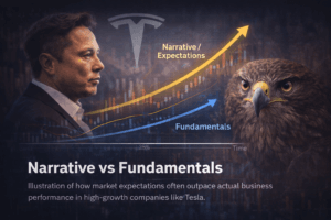 elon musk tesla narrative vs fundamentals chart musk reality check index hawk observation financial analysis