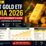Best Gold ETF India 2026 beginner investment guide with gold bars, ETF comparison chart, and gold price growth infographic