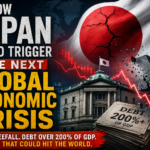 Japan economic crisis illustration showing a falling yen, Japan's debt crisis and potential global economic impact